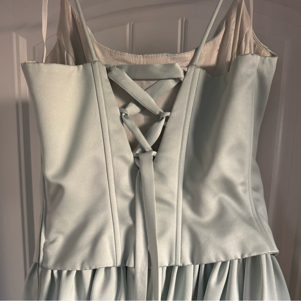 Scott McClintock | Corset Lace-Up Formal Dress Mint Satin | Size 12 (Runs Small) - Picture 9 of 11